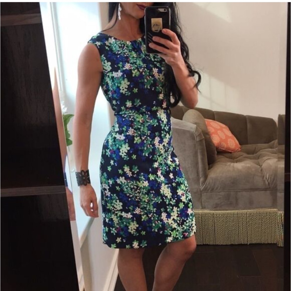 Charter Club Blue Green Florals Midi Belted Dress. Size 12